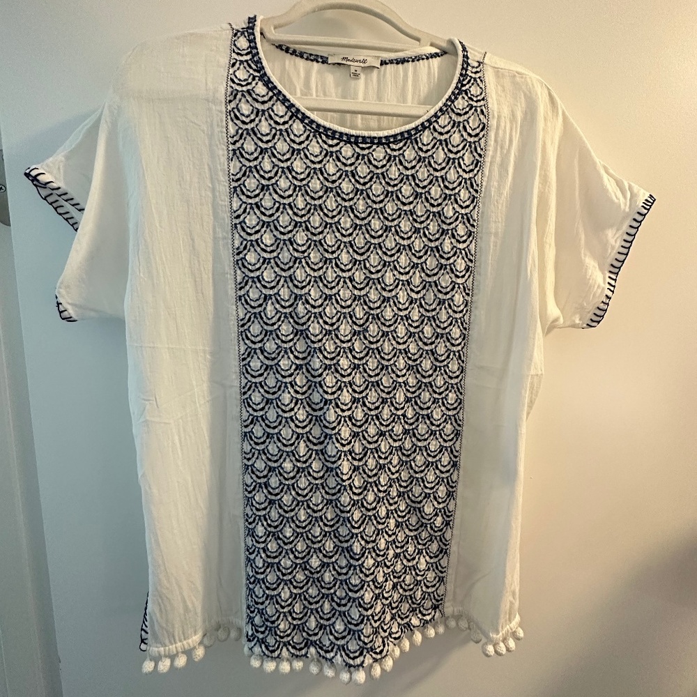 Madewell Embroidered Tasseled Short-Sleeved Top